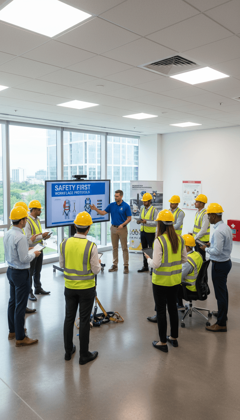 Team participating in workplace safety training