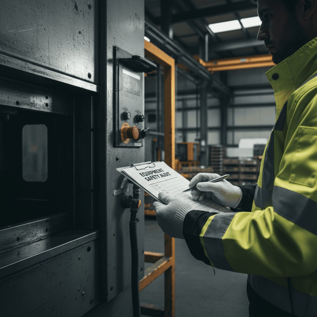 Health and safety auditor conducting workplace inspection