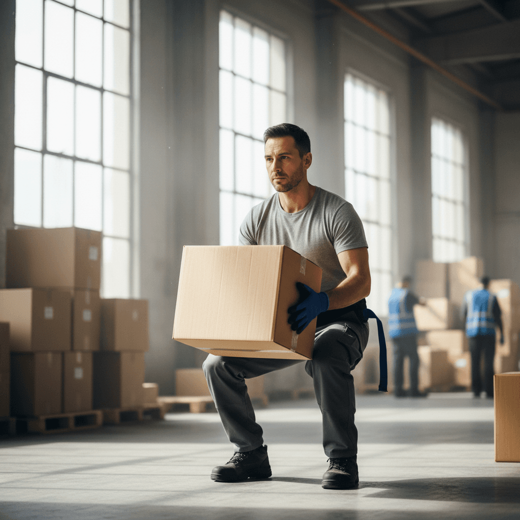 Worker demonstrating correct lifting posture