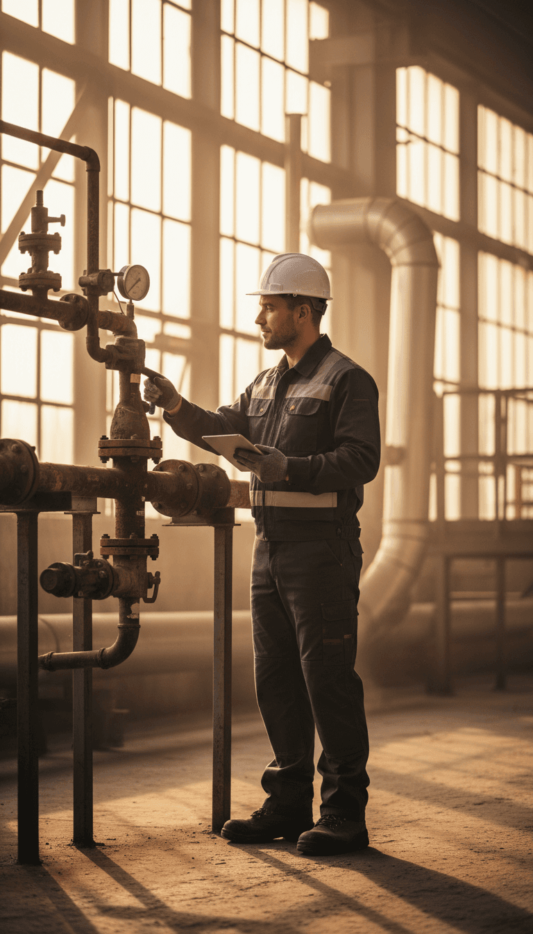 Professional conducting water hazard assessment at facility